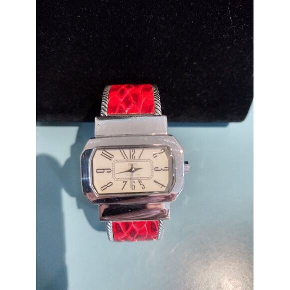 Ecclissi Sterling and Leather Cuff‎ Women\'s Watch, Red and Silver NIB main image 4